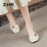 ZHR则则浅口单鞋女春夏温柔软面平底女鞋舒适套脚奶油蛋卷鞋女AH659 米37