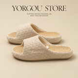 远港亚麻拖鞋女室内家居家用四季防滑防臭布艺软底棉麻木地板男春秋季 B款月光白 40-41 (适合39-40脚)