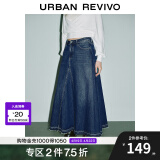 UR秋季新款女装复古时髦港风棉质水洗牛仔半裙UWG840267 蓝色 XS