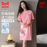 猫人（MiiOW）100%纯棉睡裙睡衣女士家居服圆领舒适透气简约春夏套头短袖可外穿 涂鸦小猫粉 XL 推荐（120-140斤）