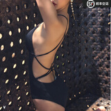 连体泳衣女性感韩版小胸聚拢露背比基尼温泉游泳装 黑色 XL