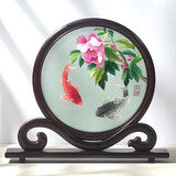 蜀中瑰宝蜀绣双面刺绣熊猫文创摆件中国特色礼物送老外出国成都伴手礼纪念 牡丹锦鲤（四川成都发货）