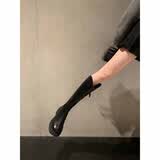 苏茵茵【蒋依依同款】女靴V口长筒靴粗跟高筒骑士靴加绒靴子女长靴冬季 黑色（单里） 37