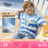 迪士尼（DISNEY）童装儿童男童棉质短袖T恤吸湿排汗亲肤软上衣24夏DB421BE19蓝130