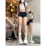 衣然呈品韩版复古牛仔短裤女低腰露脐弹力紧身显瘦包臀卷边时尚百搭热裤女 蓝色 M 【建议90-110斤】