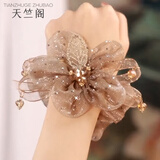 天竺阁2025款头花发饰气质发圈高级感头绳盘发丸子头盘发神器扎头发女 香槟色水晶吊坠花朵发圈