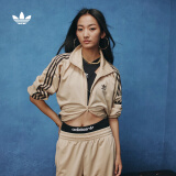 adidas经典复古三条纹双拉链宽松夹克外套男女春季阿迪达斯三叶草 迷雾浅棕 S