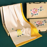 杭丝路苏绣丝巾真丝女桑蚕丝亲肤围巾外搭披肩妈妈生日高档礼物蝴蝶金色