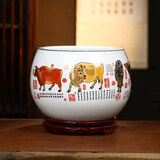 收藏天下景德镇陶瓷器聚宝盆家居客厅玄关装饰品办公室桌面摆件乔迁送礼品 五牛图+底座+证书 高度21cm-顺丰包邮
