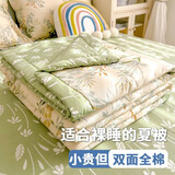 雅鹿夏天纯棉空调被夏凉被 A类100%全棉薄被子夏季被芯单人双人可水洗 仙草【双面全棉可机洗】 150x200cm【单件夏被】