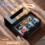 苏氏陶瓷（SUSHI CERAMICS）手绘釉画彩茶杯千里江山六色功夫茶杯节日伴手礼茶具手提礼盒套装