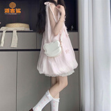 派吉鲨法式温柔背带粉色花苞连衣裙子女夏季2025新款小个子a字蓬蓬短裙 粉色 S 40-45kg