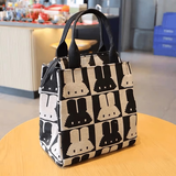 鹿色简约日系饭盒上班手提百搭便当清新妈咪加厚结实小拎包帆布便当包 黑色兔子饭盒包