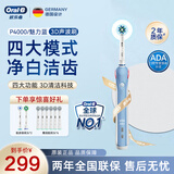 欧乐B（Oral-B）成人电动牙刷P4000深度清洁牙龈按摩3D声波P系列圆头送男友送女友情侣礼赠生日礼物 P4000魅力蓝+6支适配刷头