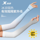 特步（XTEP）冰袖防晒女透气夏季冰丝防紫外线渐变薄款开车骑行户外袖套 超值组合【渐变蓝+灰】两对装 【直筒/套指两用防晒】假一赔十