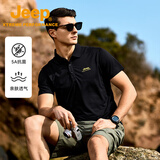 Jeep吉普速干翻领t恤男2025夏季半袖打底衫凉感透气短袖polo衫体恤衫 品牌黑【100%涤纶】 3XL 建议175-190斤