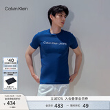 Calvin Klein Jeans夏季男女情侣中性年轻ck多色印花透气修身短袖T恤J320931 C5G-海军蓝 S （推荐120-130斤）