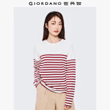 佐丹奴T恤女纯棉条纹海军风海魂衫开叉下摆圆领长袖t恤女13322802