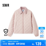 森马（Semir）棉服女灯芯绒翻领菱形格复古2024冬三防宽松轻薄棉衣109724112007
