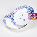 煜乾盘子菜盘餐盘家用青花瓷景德镇陶瓷骨瓷汤盘饭盘釉中彩蝴蝶兰圆形 8英寸饭盘
