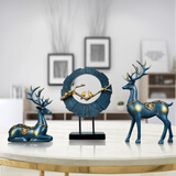 居苒陈设欧式鹿摆件客厅电视柜酒柜玄关办公室麋鹿装饰品开业乔迁礼物 鹊上枝头三件套