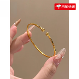 穗大福镀18k金细手镯黄金色极细光圈车花圆珠手镯女镀金精致 车花圆珠手镯