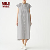 无印良品 MUJI 女式 棉混弹力 法国袖连衣裙 BCL14A0S 灰色 M