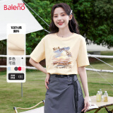 班尼路（Baleno）宽松圆领纯棉短袖T恤女2025年夏季休闲百搭上衣通勤时尚款女装