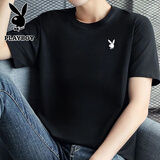 花花公子（PLAYBOY）短袖T恤男夏季舒适透气圆领纯棉户外运动打底衫 黑色 2XL