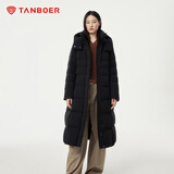 坦博尔羽绒服女长款过膝收腰连帽秋冬商务保暖外套530872Z 黑色 160