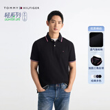 TOMMY HILFIGER【珠地网眼】夏季男透气舒适镶边T恤/纯色修身多色短袖POLO 【合身款】曜岩黑色BEG M