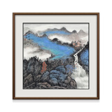 琅櫃坊手绘山水国画玄关水墨画办公室茶室高山流水中式装饰画名家书画 A-山中早春 画芯加框90-90CM