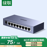 绿联8口千兆交换机钢壳 网线分线器一分二/四/八 4口监控网络交换器转换器小型 企业HUB分流器55467