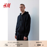 H&M男装女装卫衣春季时尚加绒休闲美式外套简约拉链连帽衫1011890 黑色 175/108
