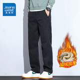 真维斯（Jeanswest）天丝抗皱休闲裤男春秋季新款宽松直筒男裤百搭男士阔腿长裤子 2046黑灰 加绒 L （建议120-140斤）