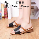 百林猴拖鞋女夏季新款室外沙滩鞋凉拖女士平底坡跟女鞋妈妈外穿轻便凉鞋 黑色 38