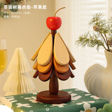 赟娅高级感圣诞树隔热垫餐桌摆件创意一棵树实木防烫锅垫折叠杯垫碗垫 【苹果款】圣诞树隔热摆件