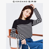 佐丹奴T恤女纯棉条纹海军风海魂衫开叉下摆圆领长袖t恤女13322802