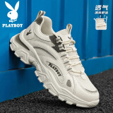 花花公子（PLAYBOY）男鞋2025夏季休闲鞋男士运动鞋子男百搭跑步鞋老爹鞋 米色 44