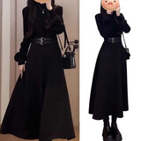 微光里连衣裙女法式黑色内搭秋季长裙性感小个子掐腰御姐约会穿搭赫本风 修身长裙【L码 适合100-110斤】