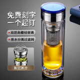 智舒（ZHISHU） 双层玻璃透明茶杯水晶泡茶新款商务隔热男士办公室高档水杯定制 蓝色水晶 独立茶仓400ml