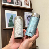 虎牌（TIGER)香港直邮纯钛保温杯高档迷你口袋杯便携泡茶水杯子礼物 冰花银 230ml 14.5cm+5.5cm