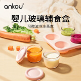 安扣婴儿辅食盒玻璃保鲜碗带盖冷冻格外出便携零食盒宝宝餐具格 玻璃辅食盒5件套（75ml*4+托盘）
