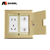MSHML地插全铜防溅水120型地面插座开启式隐藏多媒体地板通用插座盒 五孔+双网
