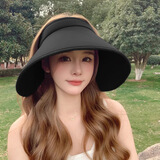 目丸UPF50+大帽檐夏季骑车防紫外线空顶防晒帽女uv太阳帽子遮阳帽遮脸 6#黑色环绕式超大檐 【可折叠】