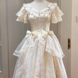 2026新款春夏连衣裙成人女法式高级感超仙晚礼服宴会小个子公主裙 米白色 杏色 S 高品质（收藏送项链两蝴蝶结）