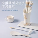 木之初 景德镇陶瓷筷子家用高档不发霉耐高温易洗筷子饭勺筷筒餐具套装 陶瓷筷10双+筷筒【送饭勺】