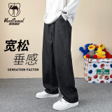 西域骆驼（VANCAMEL）牛仔裤男宽松直筒休闲韩版垂感阔腿九分裤子男牛仔长裤 黑色 M