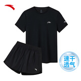 安踏速干套装丨运动短袖短裤两件套女夏季冰丝跑步吸湿透气羽毛球服