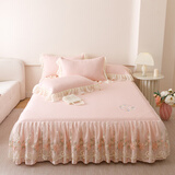 温婉艺 床裙款凉席 可折叠冰丝凉席三件套夏天席子可机洗 花蜜床裙凉席-浅粉 1.8*2.0m床三件套